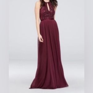 NWT David’s Bridal DB Studio High-Neck Sequin Mesh Gown with Keyhole